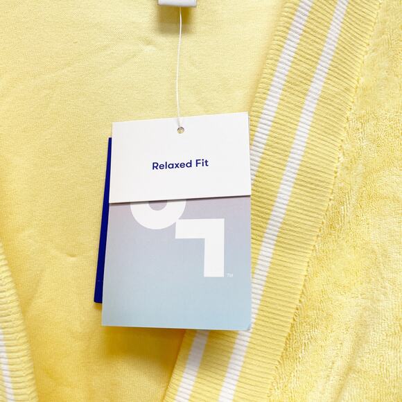 JoyLab Women's Towel Terry Cardigan Midweight Deep V Neck Yellow Size Medium - Picture 4 of 6